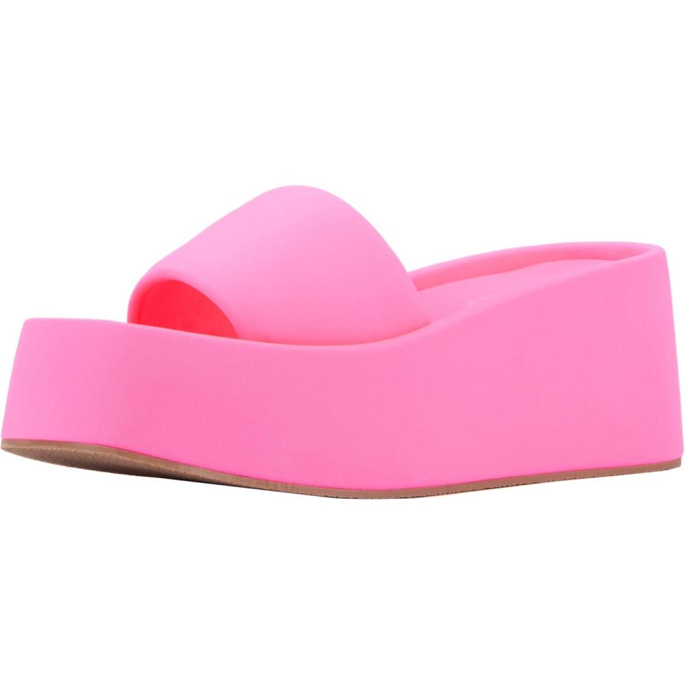 imageOlivia Miller Womens Uproar Wedge Square Sandals Tpr OutsoleNeon Pink