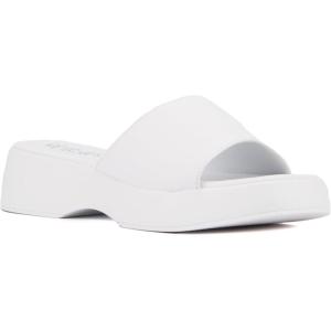Olivia Miller Womens Ambition Slide, Square Sandals, Tpr Outsole(White)
