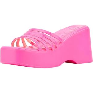 Olivia Miller Womens Dreamer Wedge, Square Sandals, Faux Leather Outsole(Neon Pink)