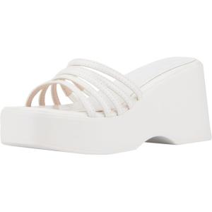 Olivia Miller Womens Dreamer Wedge, Square Sandals, Faux Leather Outsole(White)