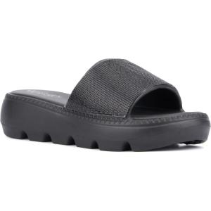 Olivia Miller Womens Glitter Gaze Slide, Square Sandals, Eva Outsole(Black)