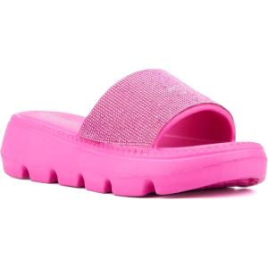 Olivia Miller Womens Glitter Gaze Slide, Square Sandals, Eva Outsole(Fuchsia)