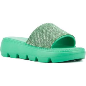 Olivia Miller Womens Glitter Gaze Slide, Square Sandals, Eva Outsole(Green)