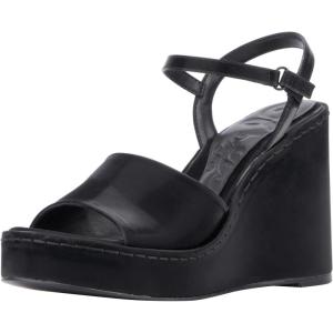 Olivia Miller Womens Magnetic Wedge, Round Sandals, Rubber Outsole(Black)