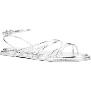 Olivia Miller Womens Public Eye Flat, Square Sandals, Rubber Outsole(Silver)