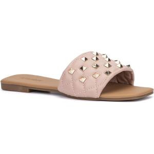 Olivia Miller Womens Shelly Slide, Square Sandals, Polyvinyl Chloride Outsole(Blush)