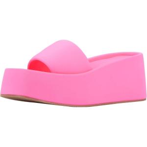 Olivia Miller Womens Uproar Wedge, Square Sandals, Tpr Outsole(Neon Pink)