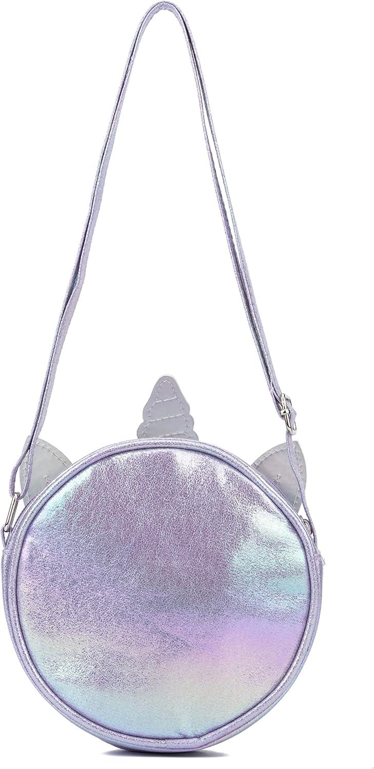imageOlivia Miller Girls Fashion Willow Mini PU Leather Unicorn Pastel Purple Glitter Canteen Crossbody Bag Casual Adjustable Shoulder Strap Cute Purse Handbag for Kids ampamp Toddlers