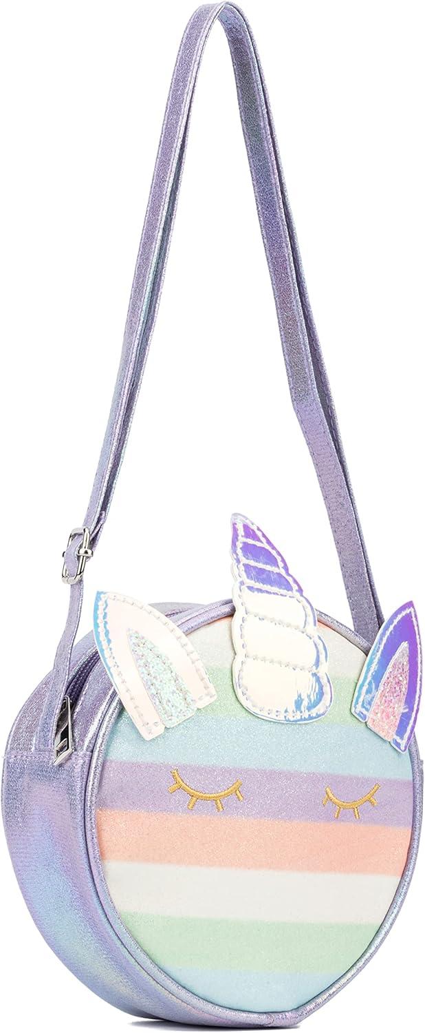 imageOlivia Miller Girls Fashion Willow Mini PU Leather Unicorn Pastel Purple Glitter Canteen Crossbody Bag Casual Adjustable Shoulder Strap Cute Purse Handbag for Kids ampamp Toddlers