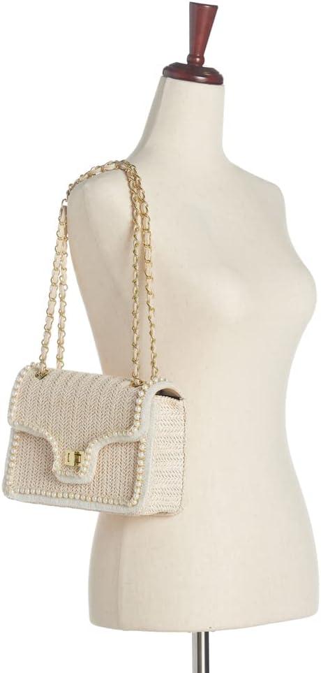 imageOlivia Miller Womens Fashion Arabella Tan Beige Woven Straw w Front Flap Small Crossbody Bag Casual Trendy Purse HandbagTan