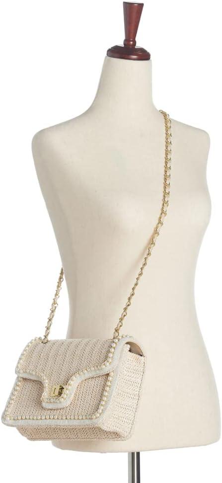 imageOlivia Miller Womens Fashion Arabella Tan Beige Woven Straw w Front Flap Small Crossbody Bag Casual Trendy Purse HandbagTan