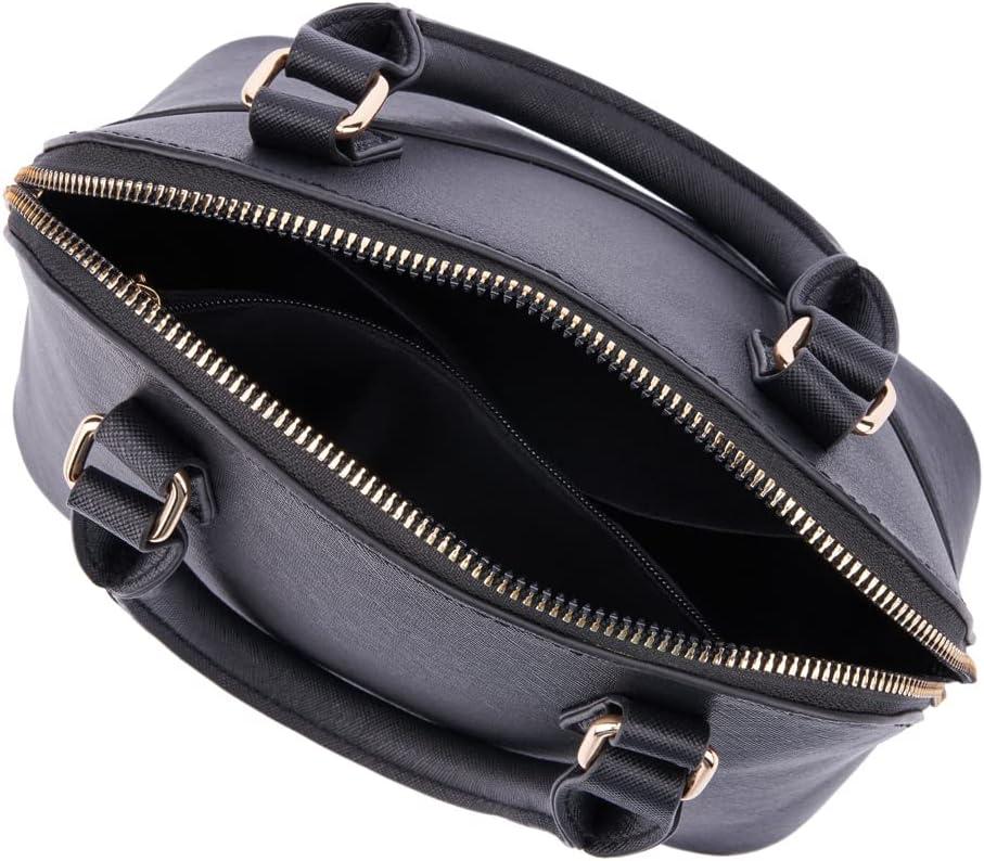 imageOlivia Miller Womens Fashion Aster Faux PU Leather Satchel Crossbody Bag w Top Handles Casual Trendy Purse HandbagBlack