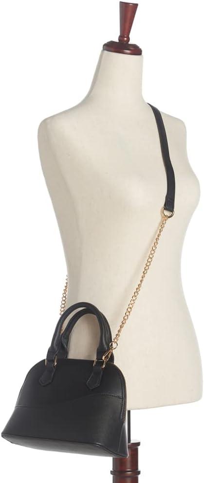 imageOlivia Miller Womens Fashion Aster Faux PU Leather Satchel Crossbody Bag w Top Handles Casual Trendy Purse HandbagBlack