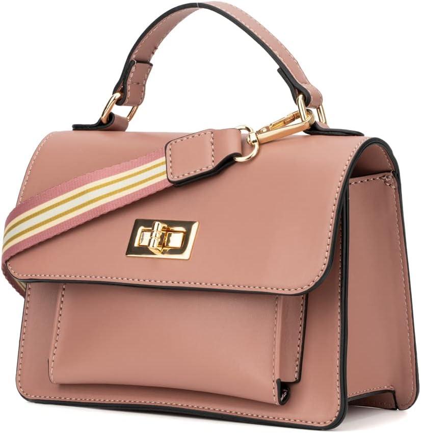 imageOlivia Miller Womens Fashion Clara PU Leather Crossbody Bag w Top Handle n Detachable Strap Evening Casual Purse HandbagBlush