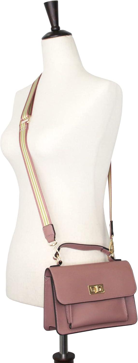 imageOlivia Miller Womens Fashion Clara PU Leather Crossbody Bag w Top Handle n Detachable Strap Evening Casual Purse HandbagBlush