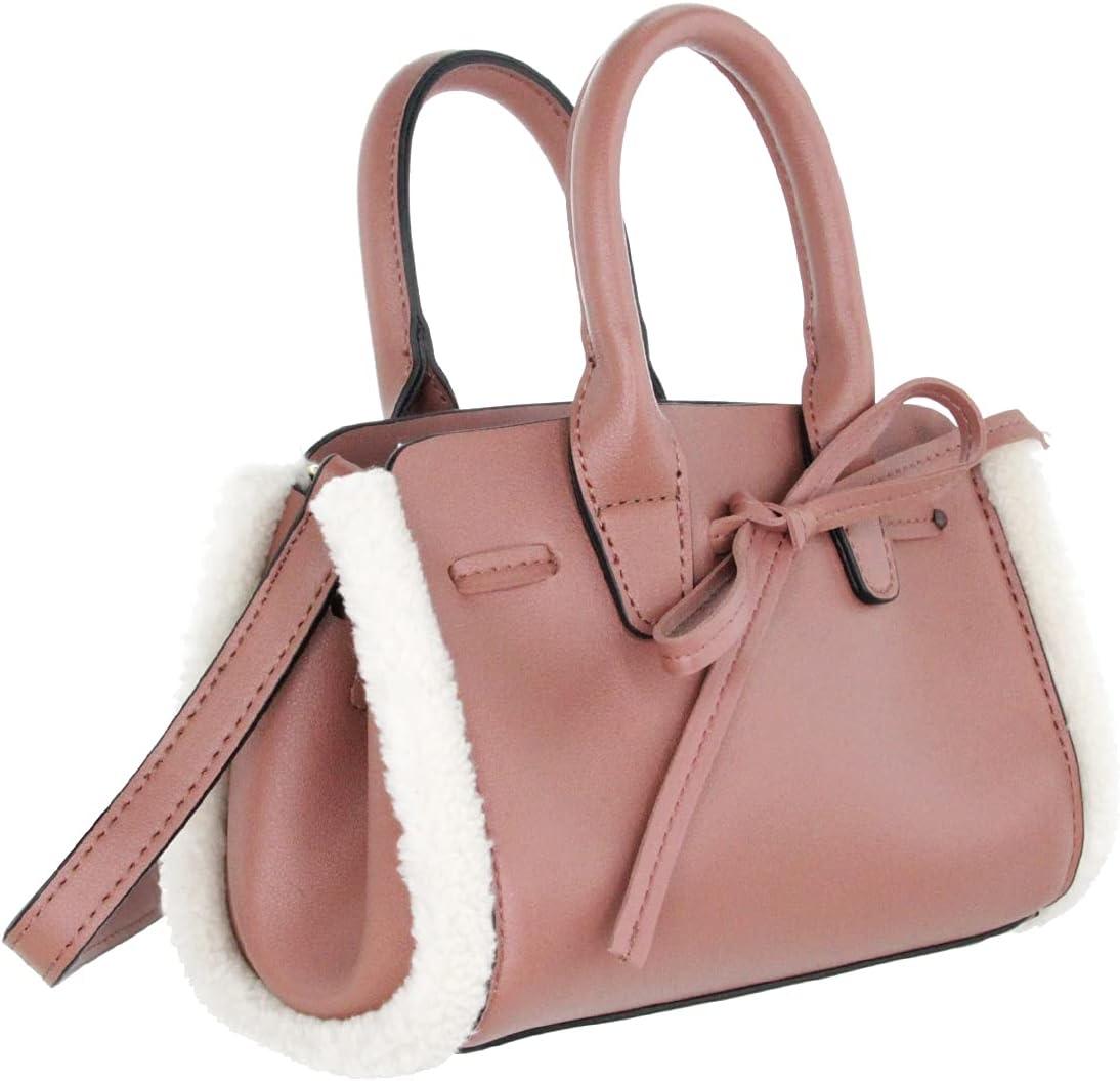 imageOlivia Miller Womens Fashion Faux PU Leather Crossbody Bag w Sherpa Trim n Detachable Strap Casual Satchel Purse Handbag