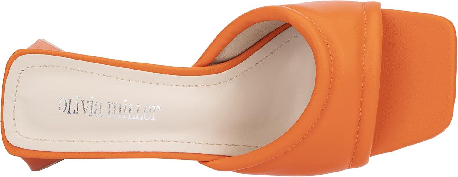 imageOlivia Miller Womens Fashion Ladies Shoes PU Vegan Leather Trendy Party Single Open Toe Strap Slide On 2 Inch Low Mid Triangle Block Heel SandalsOrange