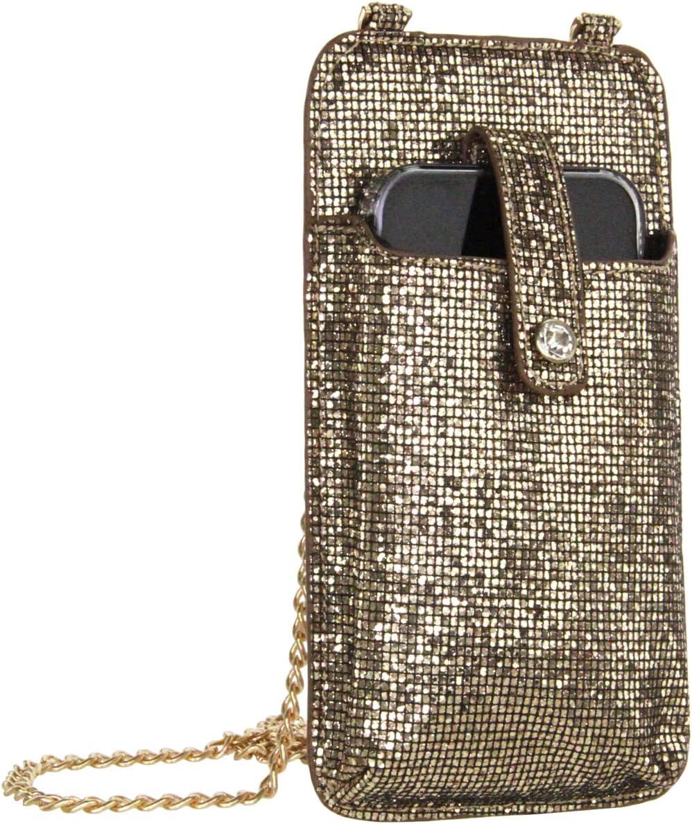 imageOlivia Miller Womens Fashion PU Vegan Leather Glitter Gold Cell Phone Crossbody Mini Bag Everyday Casual Evening Purse Handbag