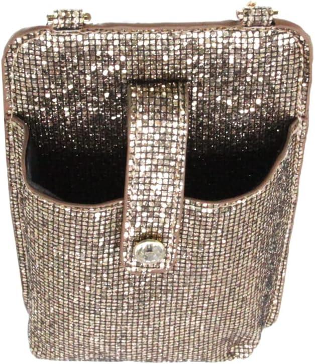imageOlivia Miller Womens Fashion PU Vegan Leather Glitter Gold Cell Phone Crossbody Mini Bag Everyday Casual Evening Purse Handbag