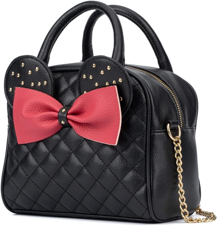 imageOlivia Miller Womens Fashion Suzy Polka Dots Bow Quilted Faux PU Leather Mouse Ears Satchel Bag Casual Trendy Purse Handbag