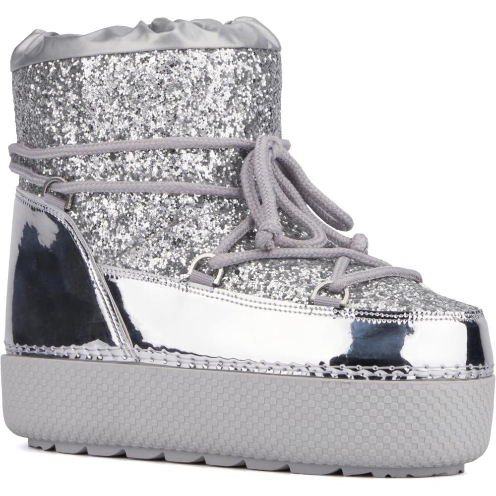 imageOlivia Miller Womens Eclipse Casual Round Toe Boots Rubber OutsoleSilver Glitter