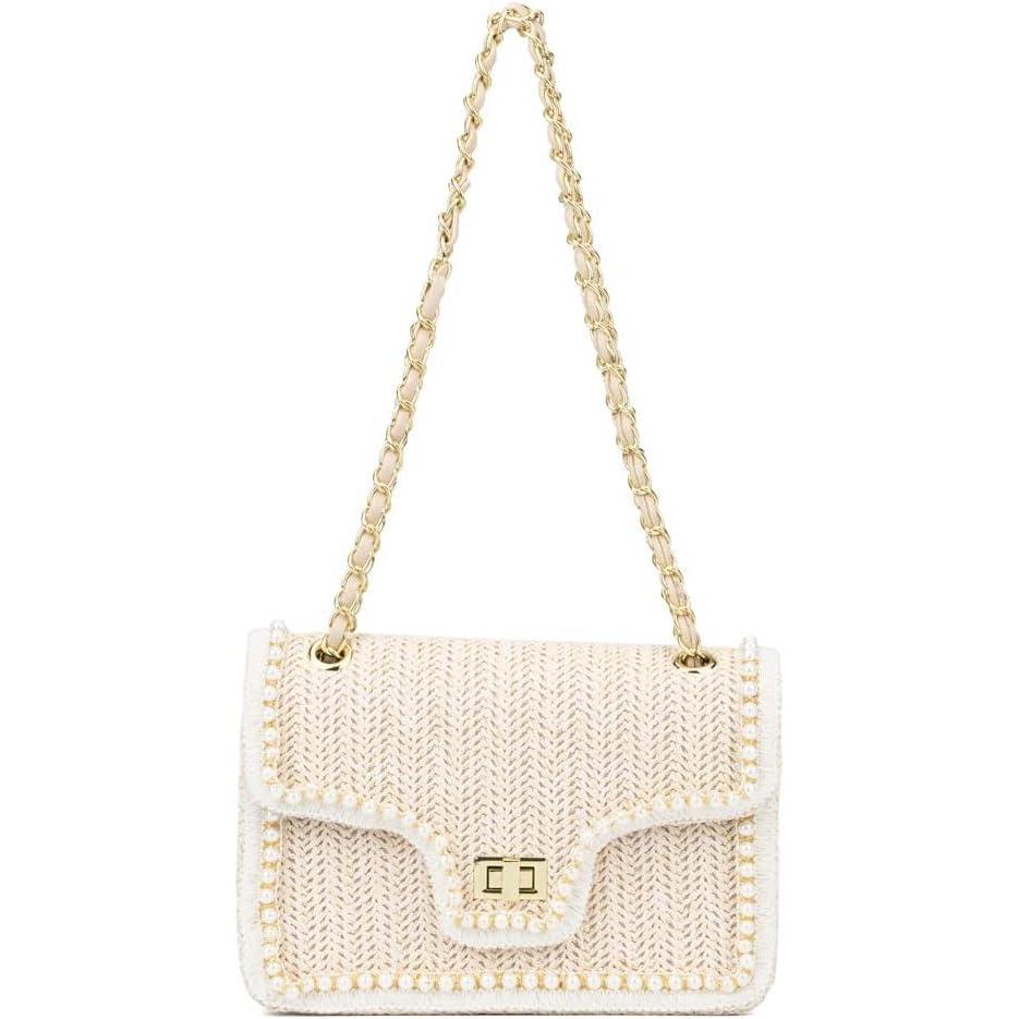imageOlivia Miller Womens Fashion Arabella Tan Beige Woven Straw w Front Flap Small Crossbody Bag Casual Trendy Purse HandbagTan