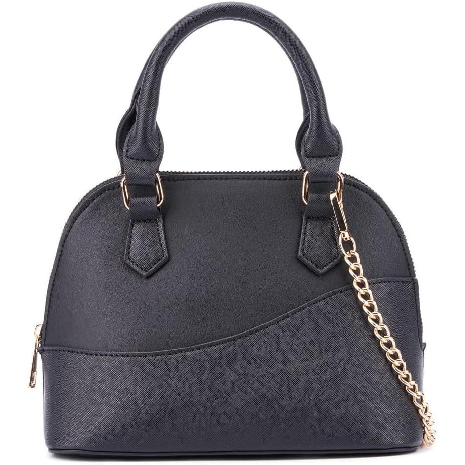 imageOlivia Miller Womens Fashion Aster Faux PU Leather Satchel Crossbody Bag w Top Handles Casual Trendy Purse HandbagBlack