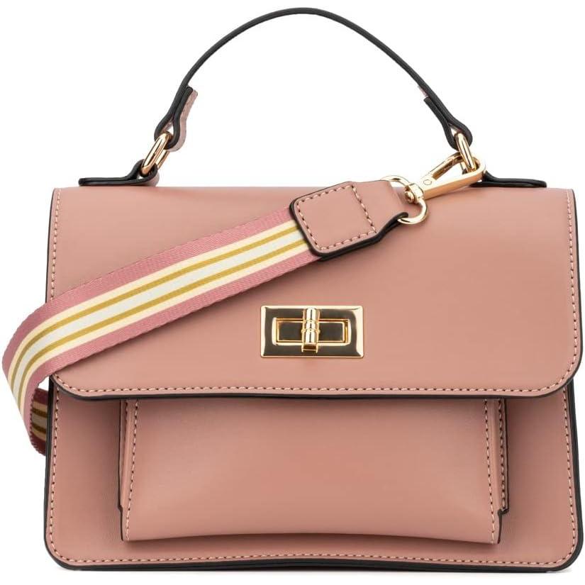 imageOlivia Miller Womens Fashion Clara PU Leather Crossbody Bag w Top Handle n Detachable Strap Evening Casual Purse HandbagBlush