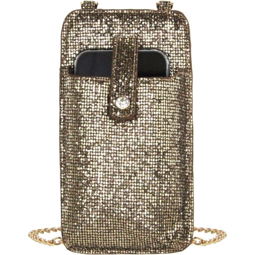 imageOlivia Miller Womens Fashion PU Vegan Leather Glitter Gold Cell Phone Crossbody Mini Bag Everyday Casual Evening Purse Handbag