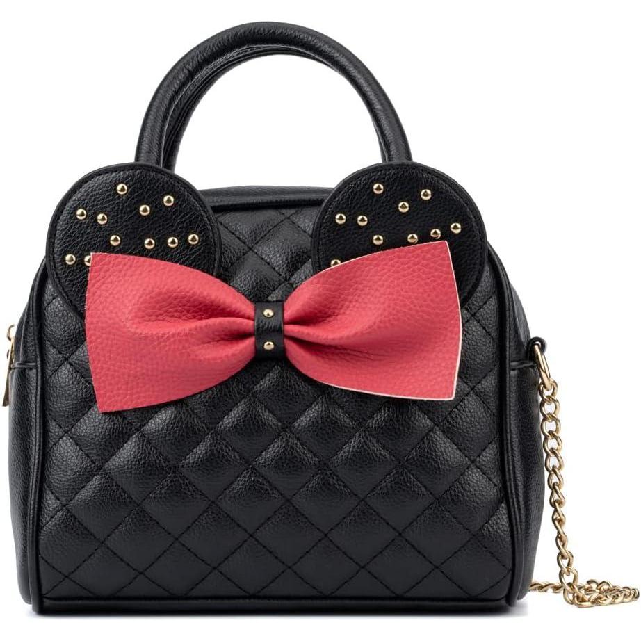 imageOlivia Miller Womens Fashion Suzy Polka Dots Bow Quilted Faux PU Leather Mouse Ears Satchel Bag Casual Trendy Purse Handbag