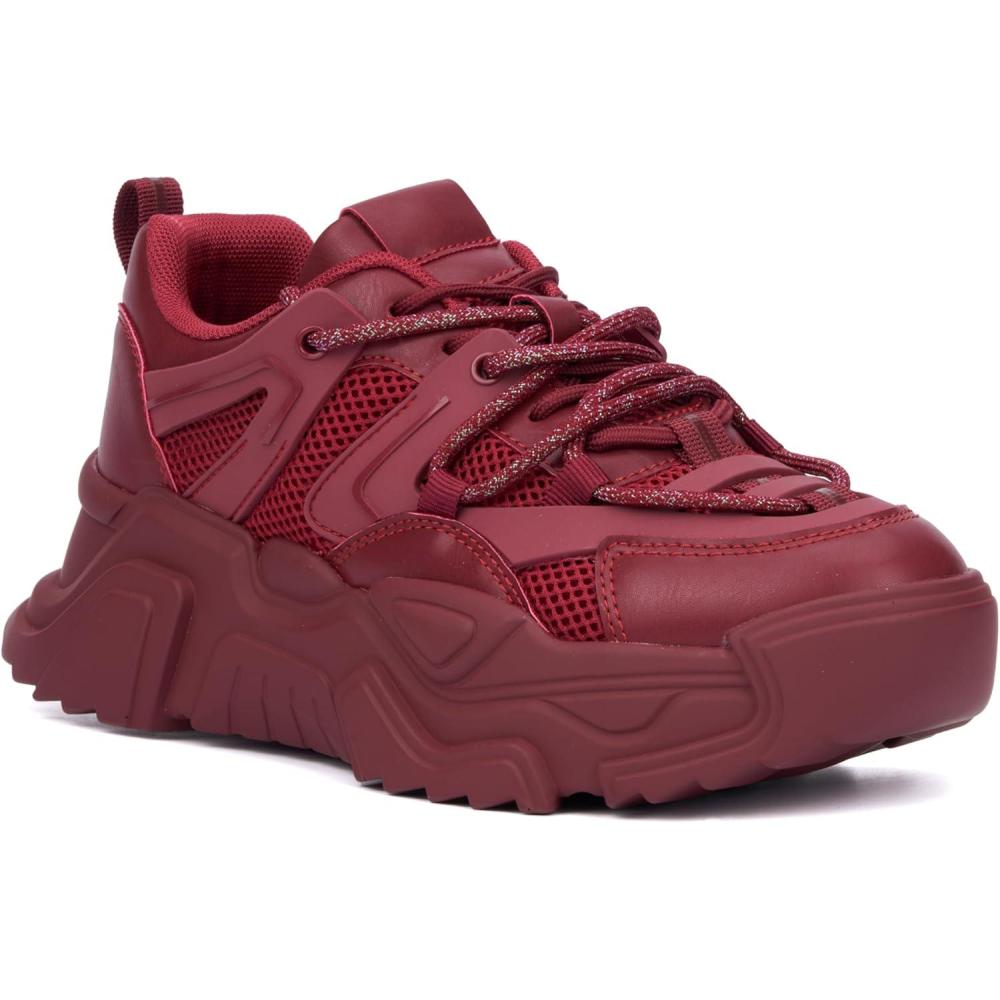 imageOlivia Miller Womens Zenith Low Top Round Toe Sneakers Rubber OutsoleBurgundy