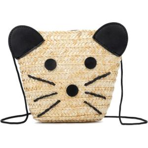 Olivia Miller Girl’s Fashion Michaela Natural Beige Mini Straw Jute Mouse Crossbody Bag Casual, Shoulder Strap, Cute Purse Handbag for Kids & Toddlers