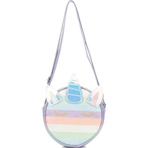 Olivia Miller Girl’s Fashion Willow Mini PU Leather Unicorn Pastel Purple Glitter Canteen Crossbody Bag Casual, Adjustable Shoulder Strap, Cute Purse Handbag for Kids & Toddlers