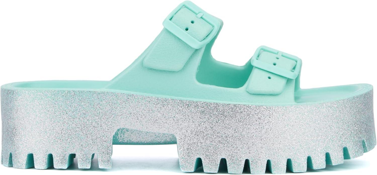 imageOlivia Miller Womens Sparkles Slide Round Sandals Ethyl Vinyl Acetate OutsoleTurquoise