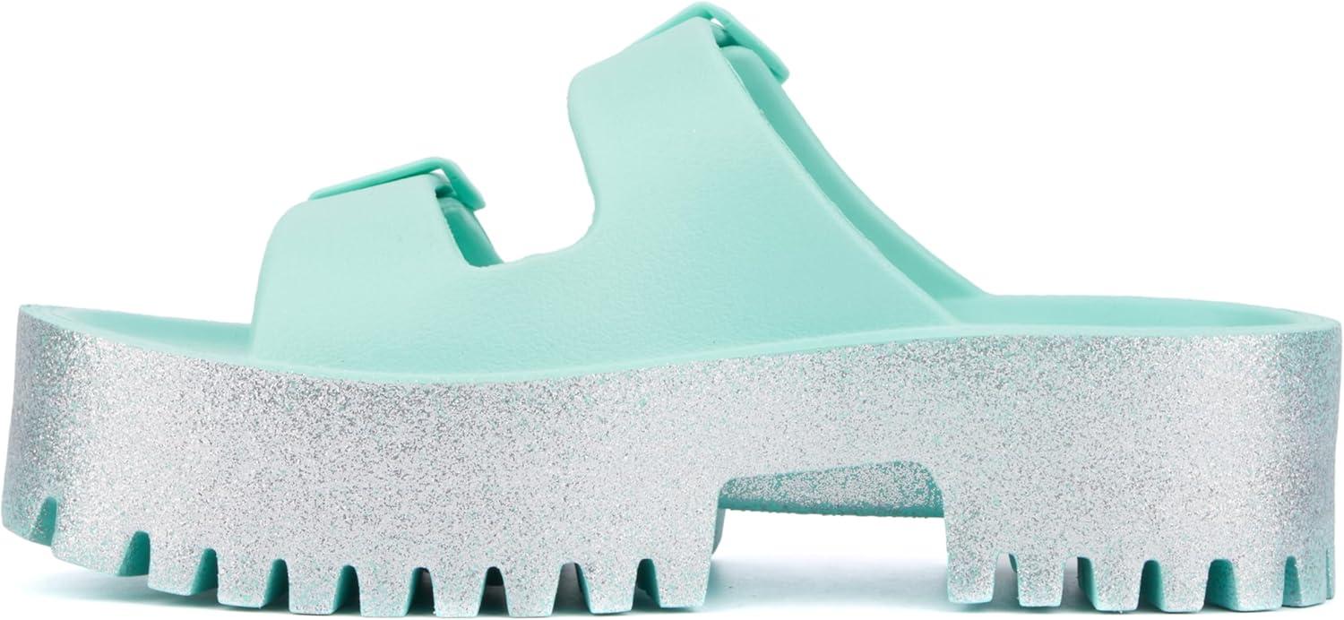 imageOlivia Miller Womens Sparkles Slide Round Sandals Ethyl Vinyl Acetate OutsoleTurquoise