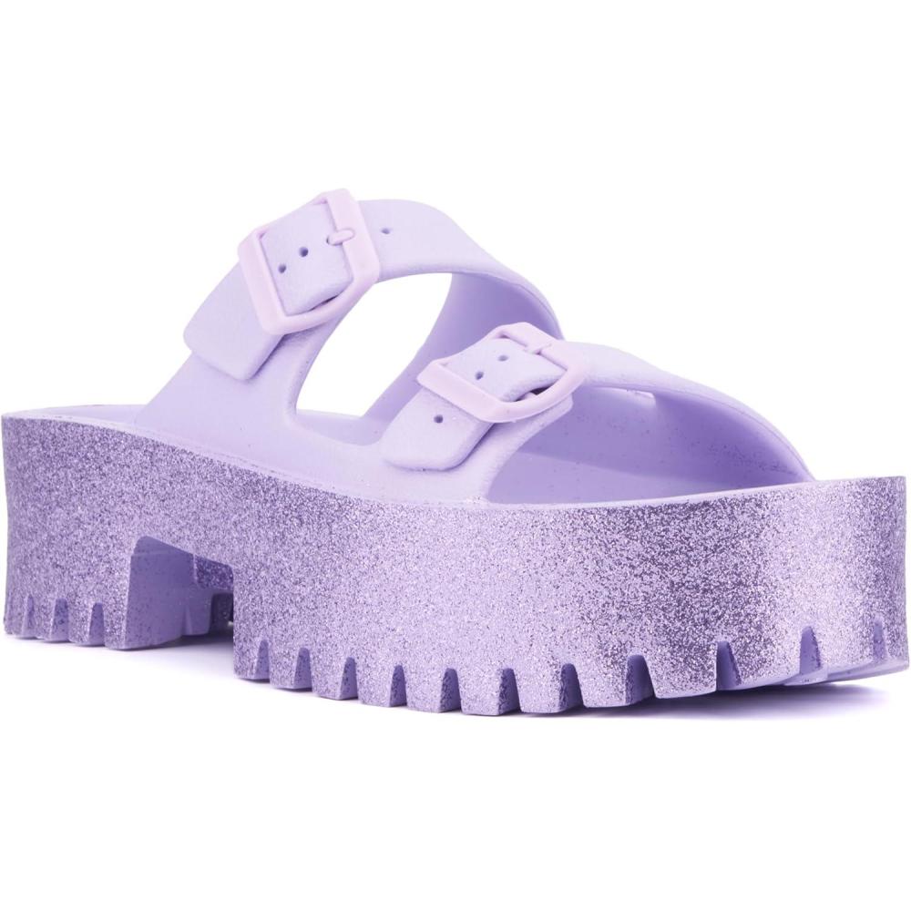imageOlivia Miller Womens Sparkles Slide Round Sandals Ethyl Vinyl Acetate OutsoleLavender