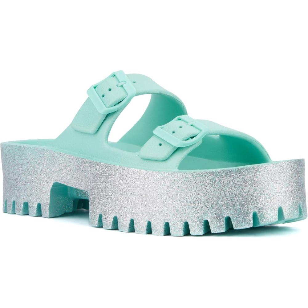 imageOlivia Miller Womens Sparkles Slide Round Sandals Ethyl Vinyl Acetate OutsoleTurquoise