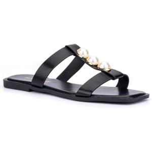 Olivia Miller Womens Isadora Slide, Square Sandals, Thermoplastic Rubber Outsole(Black)