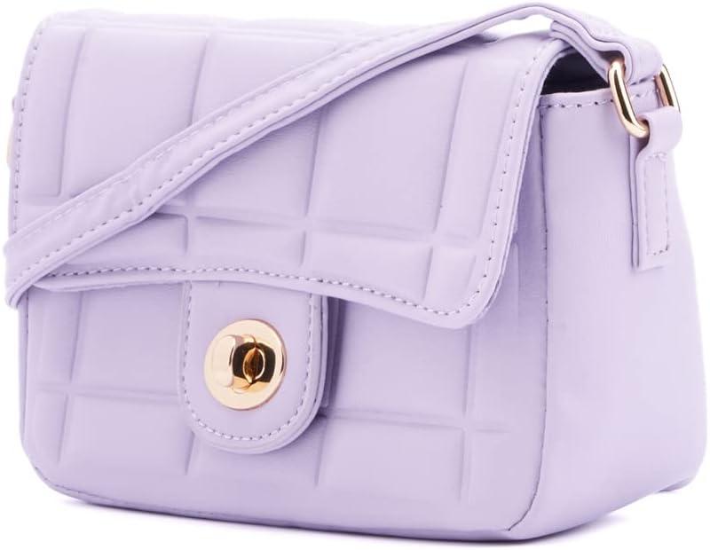 imageOlivia Miller Women Joanny Lavender Square Quilted Faux PU Leather w Front Flap Small Crossbody Bag Casual Purse Handbag