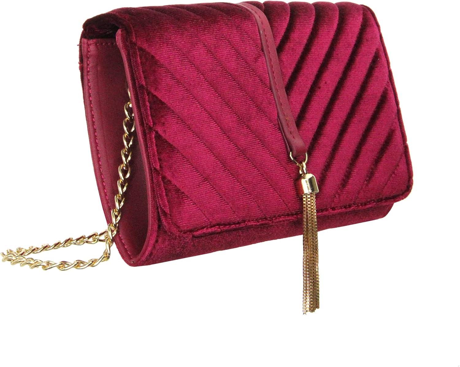 imageOlivia Miller Womens Fashion Asher Quilted PU Leather w Silver Tassel n Front Flap Small Crossbody Bag Casual Purse Handbag