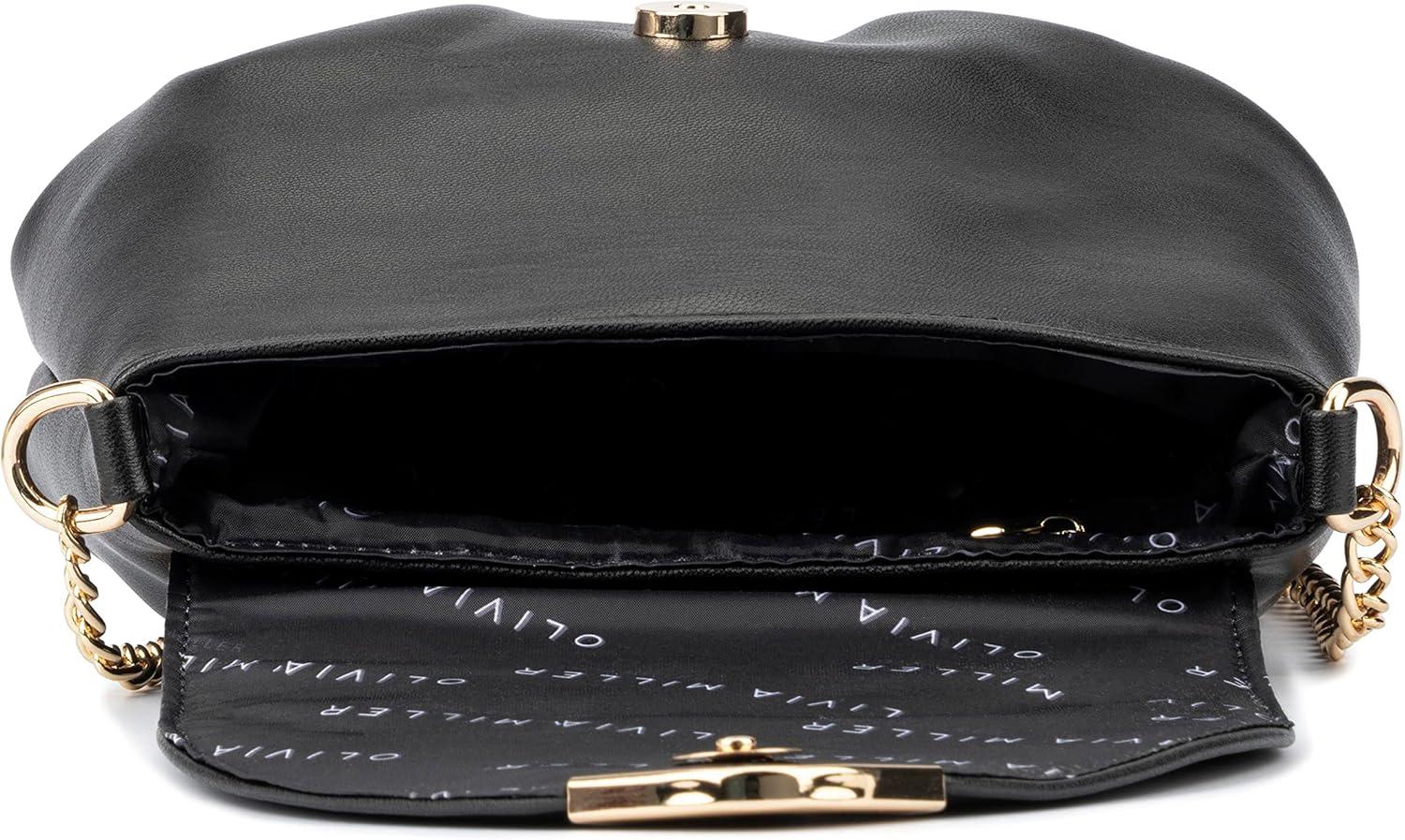 imageOlivia Miller Womens Fashion Blane Faux PU Leather w Front Flap Small Crossbody Bag w Gold Chain Strap Casual Purse Handbag