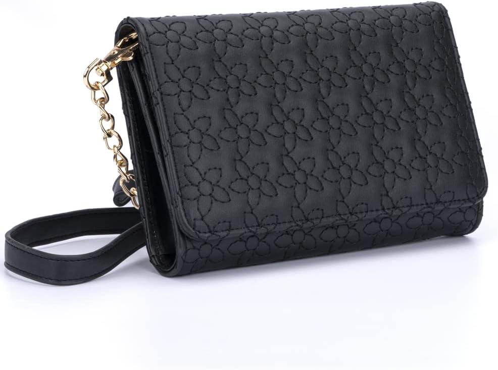 imageOlivia Miller Womens Fashion Dahlia Flower Embroidered PU Leather Crossbody Wallet Clutch Bag Small Casual Purse Handbag