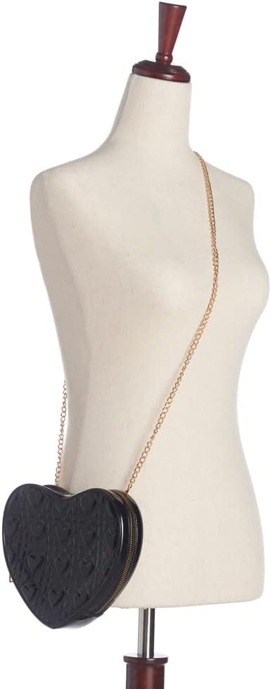 imageOlivia Miller Womens Fashion Dhalia Black PVC Jelly Heart Shaped Crossbody Bag w Gold Chain Strap Casual Purse Handbag