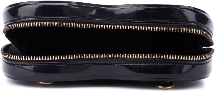 imageOlivia Miller Womens Fashion Dhalia Black PVC Jelly Heart Shaped Crossbody Bag w Gold Chain Strap Casual Purse Handbag