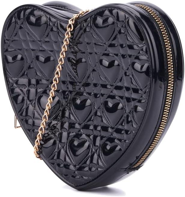 imageOlivia Miller Womens Fashion Dhalia Black PVC Jelly Heart Shaped Crossbody Bag w Gold Chain Strap Casual Purse Handbag
