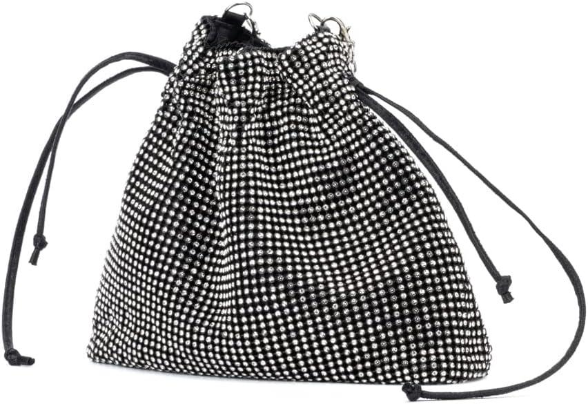 imageOlivia Miller Womens Fashion Enya Black w Rhinestone Mesh Bucket Evening Bag Wedding Prom Party Clutch Crossbody Handbag