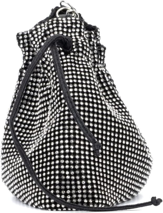 imageOlivia Miller Womens Fashion Enya Black w Rhinestone Mesh Bucket Evening Bag Wedding Prom Party Clutch Crossbody Handbag