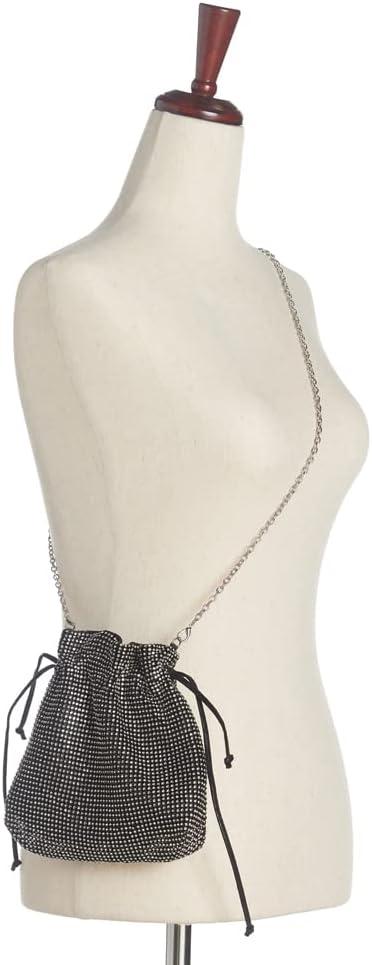 imageOlivia Miller Womens Fashion Enya Black w Rhinestone Mesh Bucket Evening Bag Wedding Prom Party Clutch Crossbody Handbag