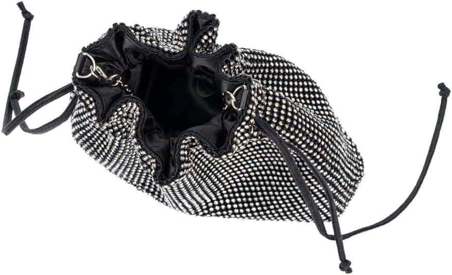 imageOlivia Miller Womens Fashion Enya Black w Rhinestone Mesh Bucket Evening Bag Wedding Prom Party Clutch Crossbody Handbag