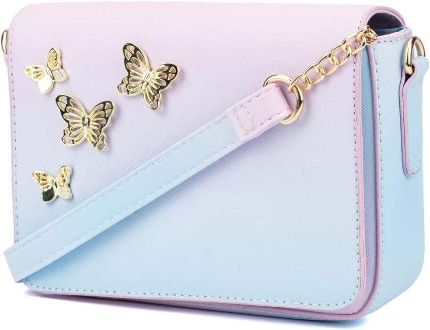imageOlivia Miller Womens Fashion Leilani Faux PU Leather w Gold Butterflies Small Crossbody Bag Casual Trendy Purse Handbag